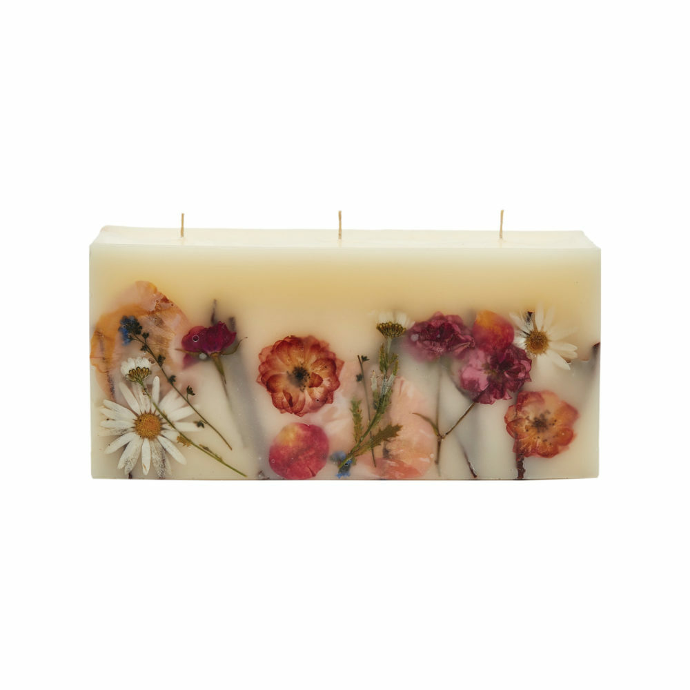 ROSY RINGS, APRICOT ROSE LUXURY MEDIUM BOTANICAL CANDLE, 6.5″ TALL, 200 HRS