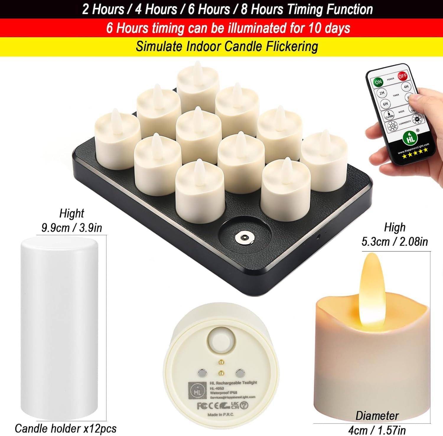 Flameless Candles with Remote Timer, 100+Hours Rechargeable Waterproof Outdoor C