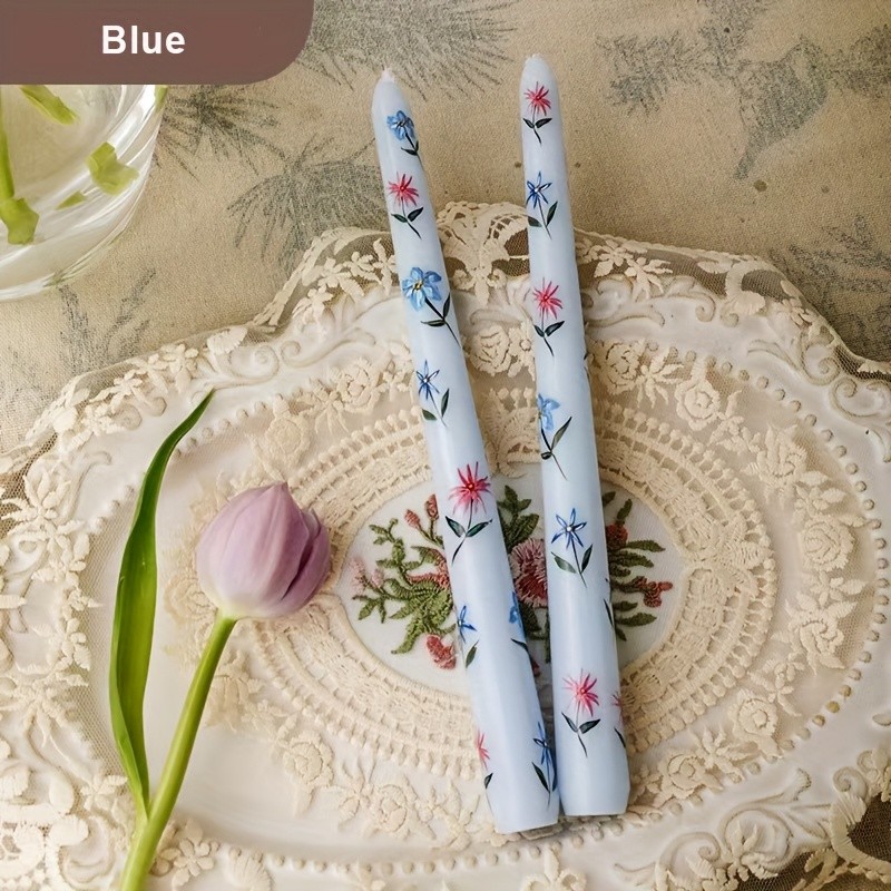 10 in Taper Candles, 2pcs Floral Print Smokeless Tapered, Fancy Dinner Candles