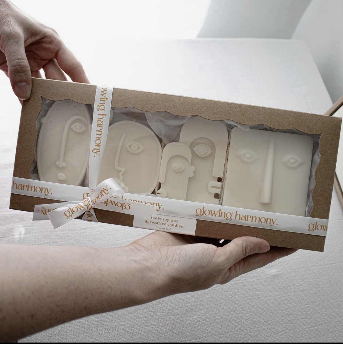glowing harmony Abstract Face Unscented Soy Wax Candles Set of 4
