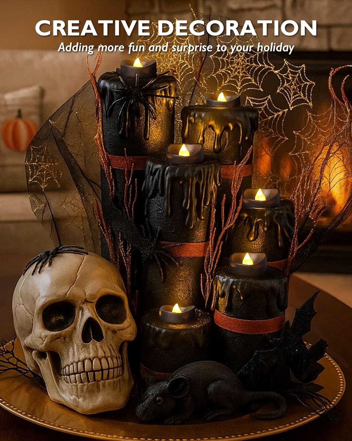 Flickering Black Flameless LED Tealights – 10-Key Remote & 400-Hour Battery Life