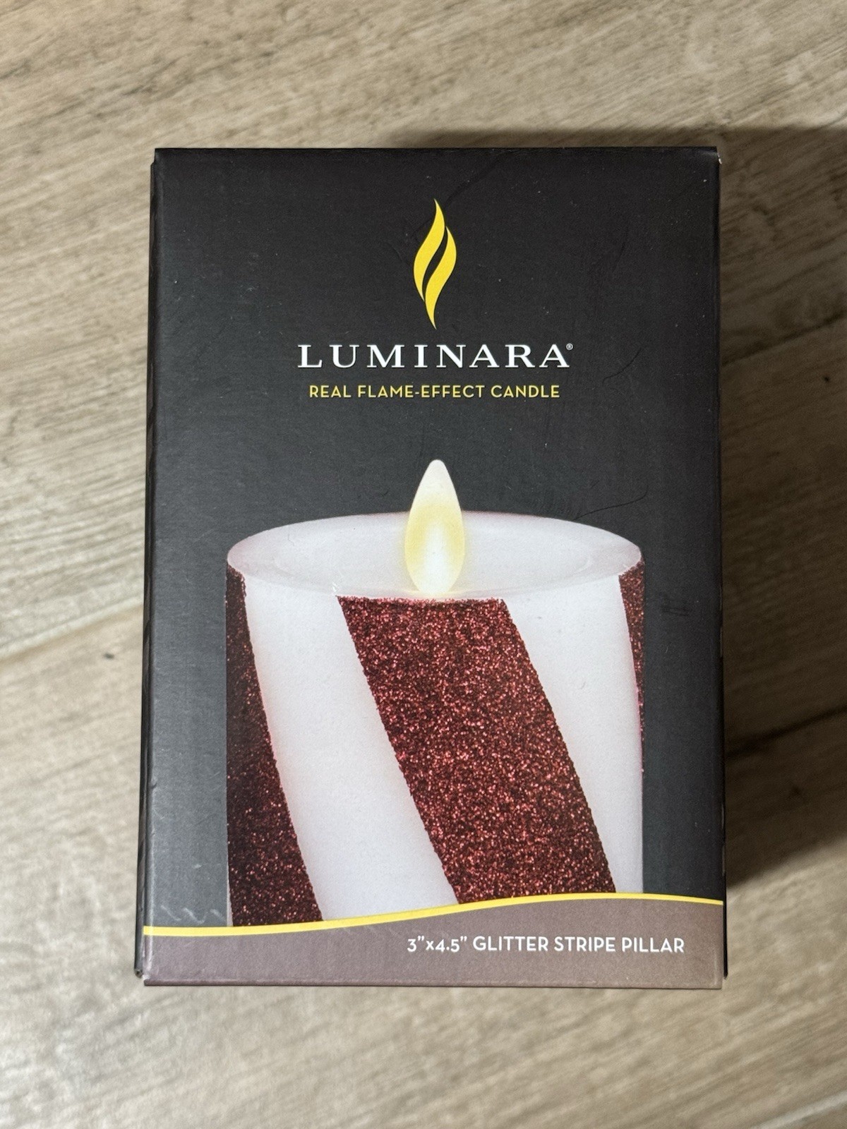 Luminara Candy Cane Flameless Real Flame-Effect Candle 4.5-inch Glitter Stripe