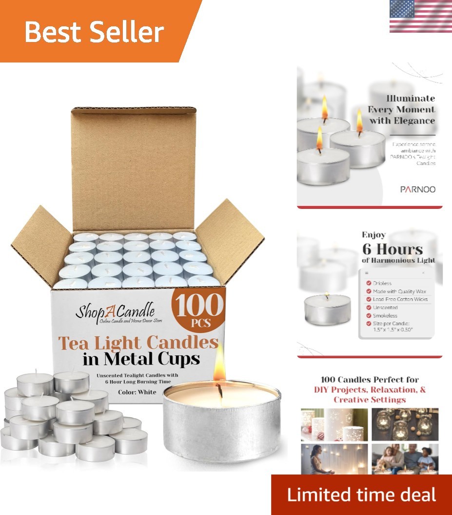 Versatile 100 Pack Tealight Candles – Smokeless and Long Lasting for Indoor Use