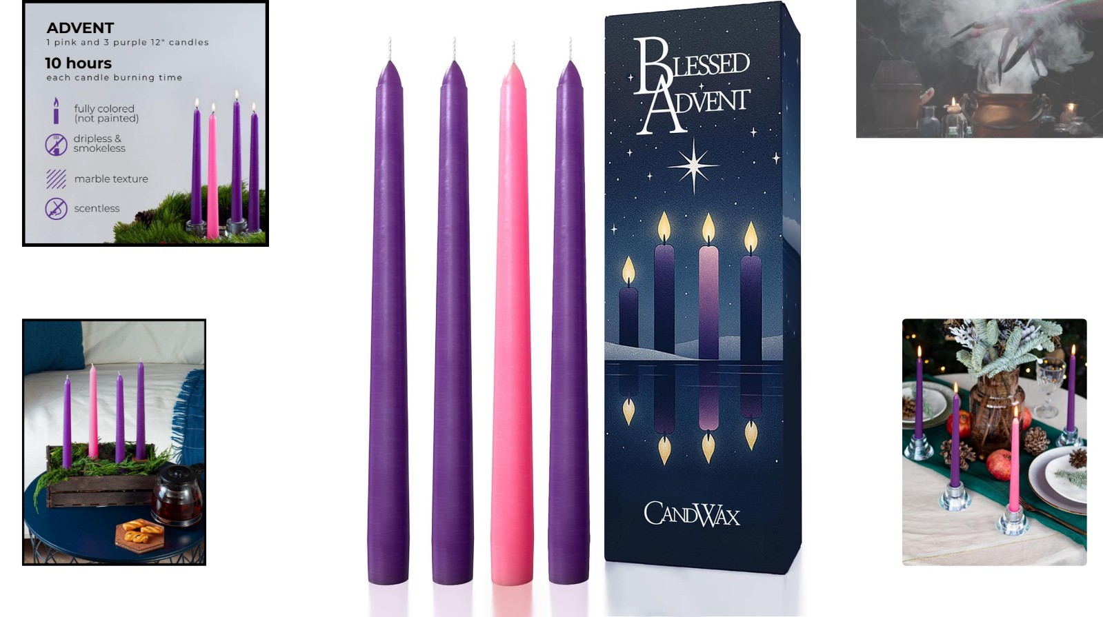 Christmas Advent Candles – Set of 4 Long Burning Dripless Taper Candles 12-Inch
