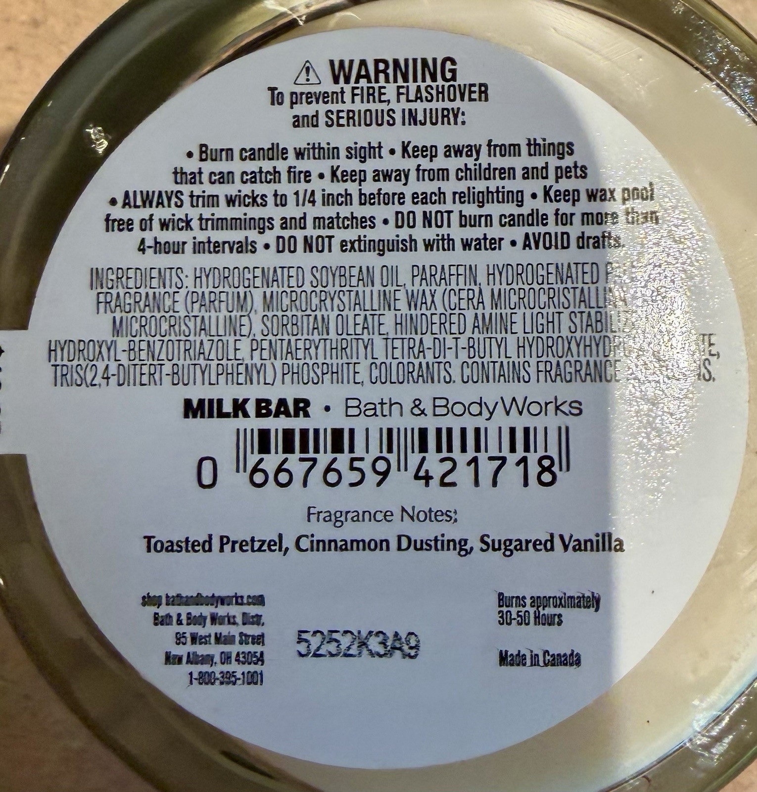 BATH & BODY WORKS SOY WAX BLEND CANDLE – CINNAMON SUGAR PRETZEL COOKIE – 1 WICK