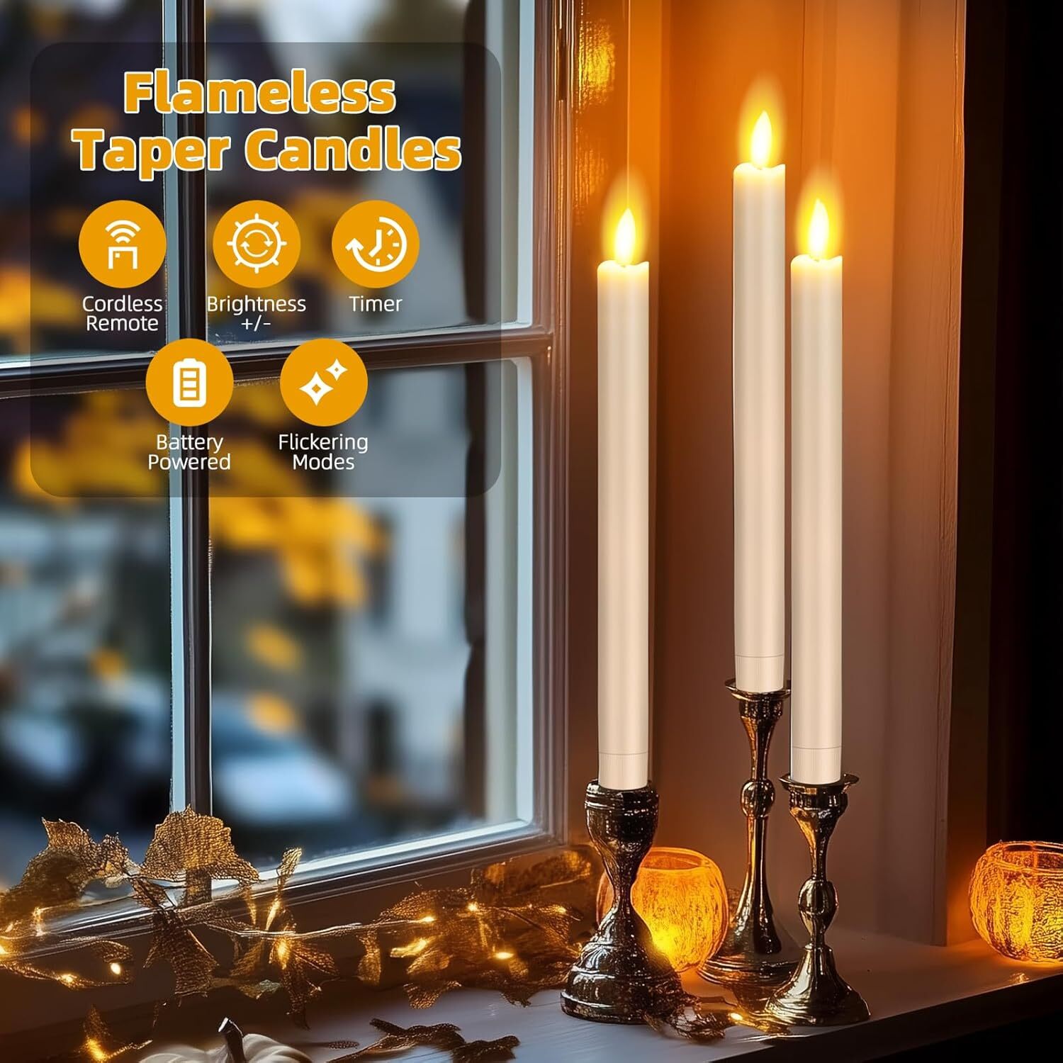Flameless Taper Candles Light Flickering Battery Operated with Remote Timer LED