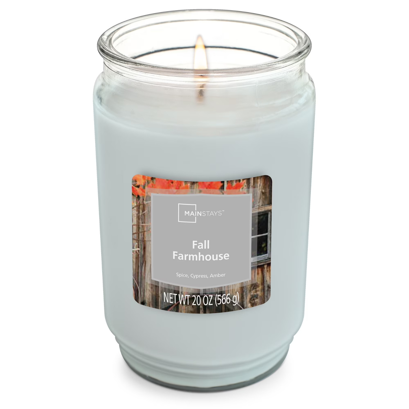 Mainstays Fall Farmhouse scented Single wick candle 20 oz…..
