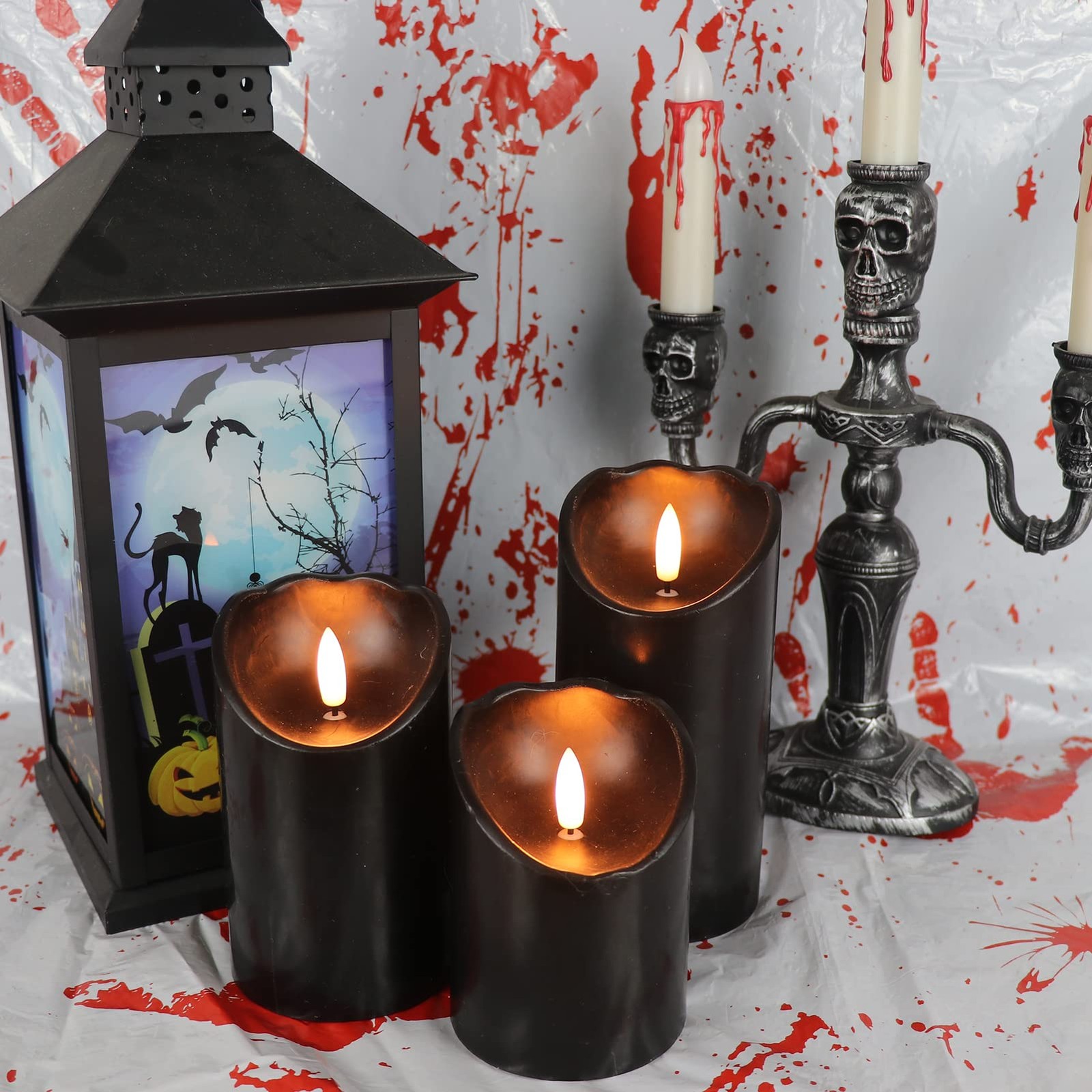 Black Flameless Pillar Candles with 6H Timer AAA Battery Powered Real Wax Fli…