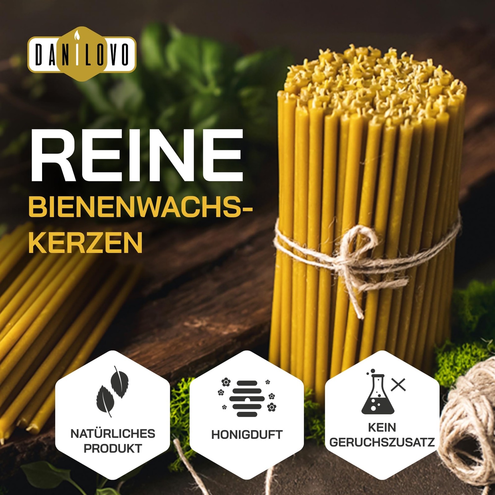 Thin Taper Beeswax Candles 50 Pcs Yellow Honey Scented Drip Free Smokeless 6.4″