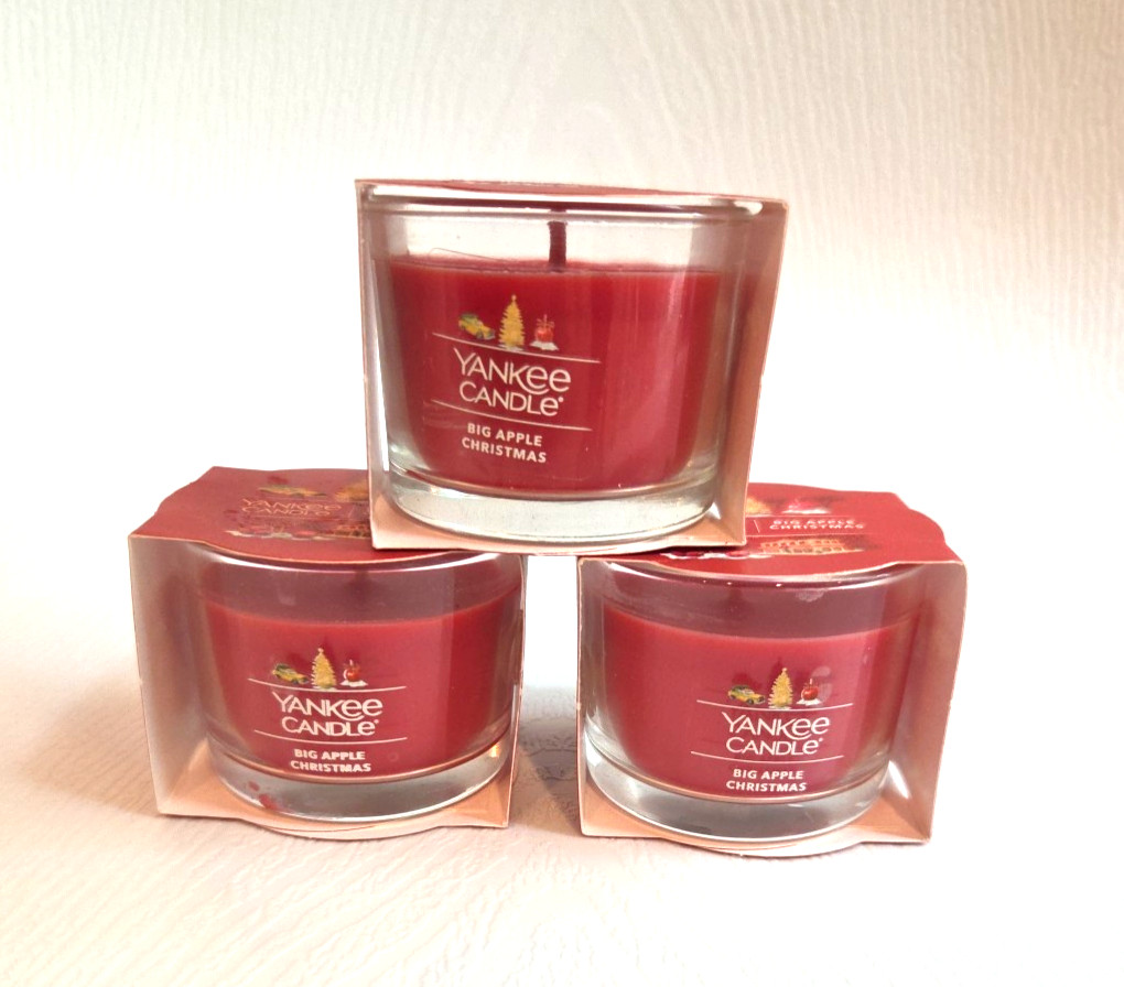 Lot of 3 Yankee Candle Red Mini Holiday Candles in Big Apple Christmas