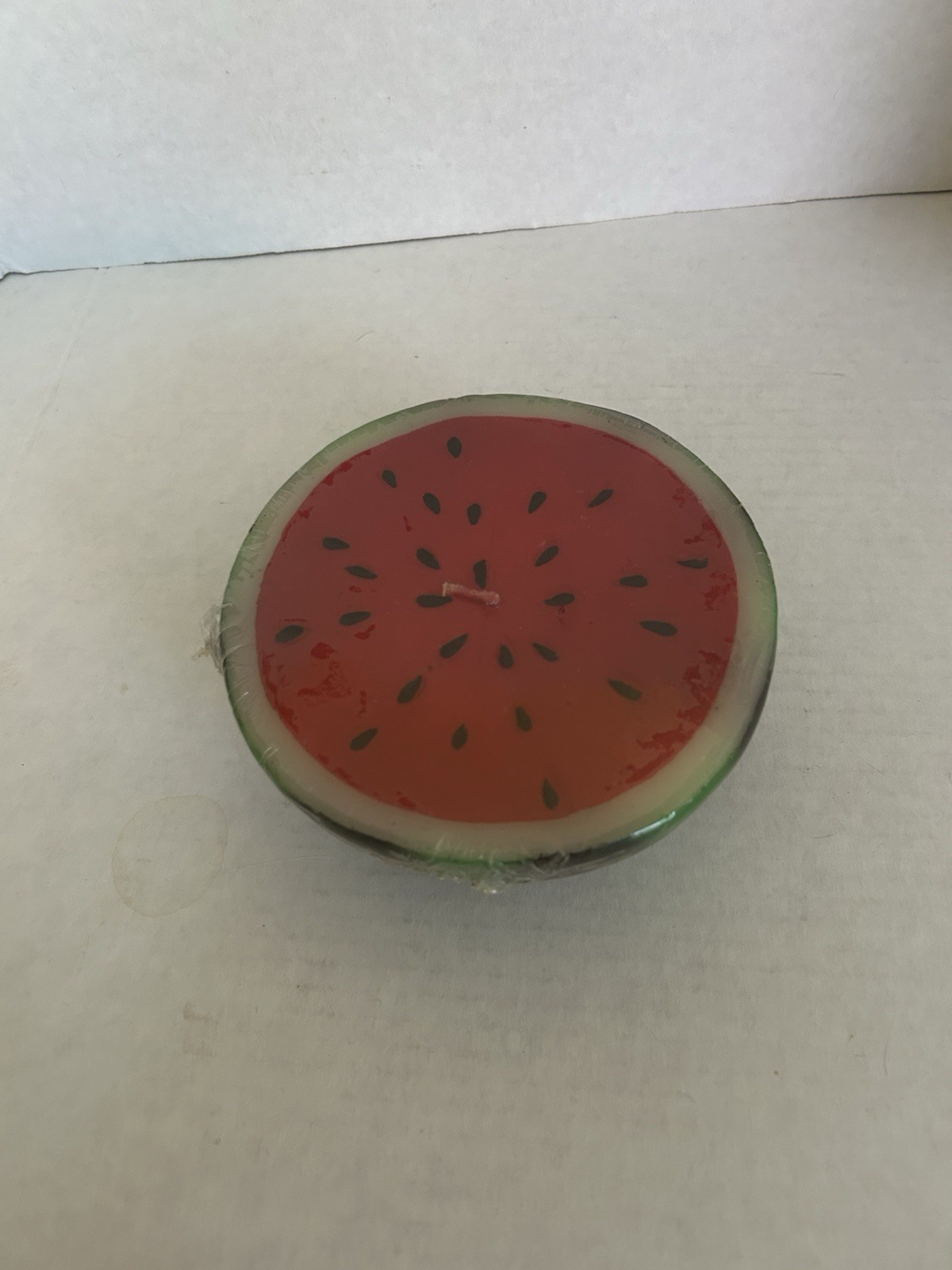 Watermelon Unscented Red/Green/White 1 Wick Round Wax Candle 3 1/2in.Tall NWIP