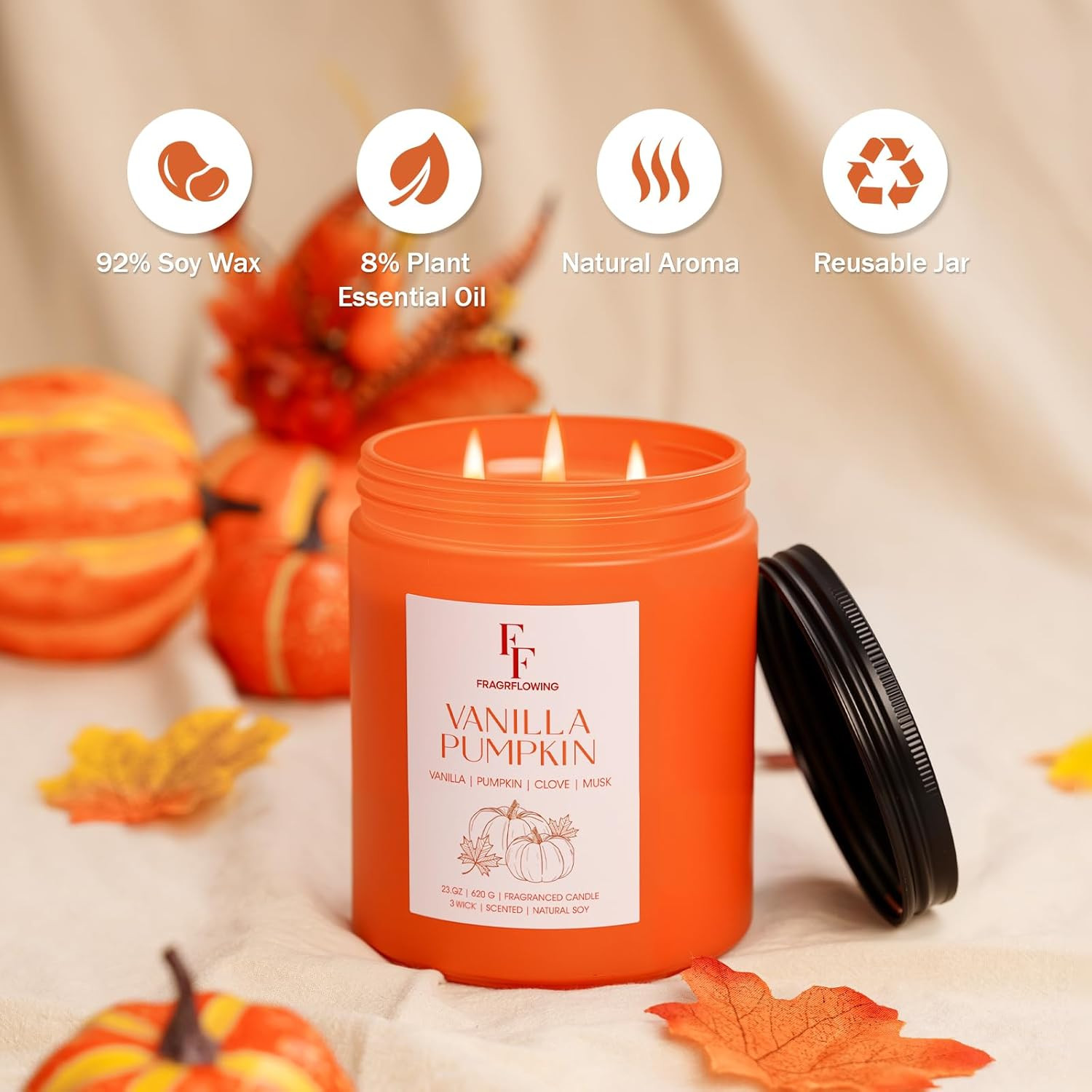 Large Scented Candle 22 oz 3 Wick Soy Wax Gift Candle Size Options