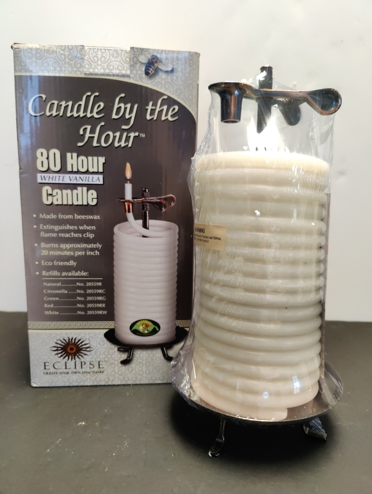 CANDLE BY THE HOUR – 80 Hour VERITICAL CANDLE & BASE -White Vanilla-NEW IN BOX