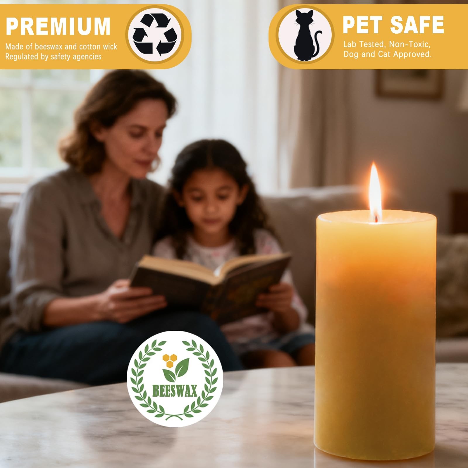 6 Pack Beeswax Candles for Mother’s Day, 100% Pure Natural Beeswax Pillar Can…