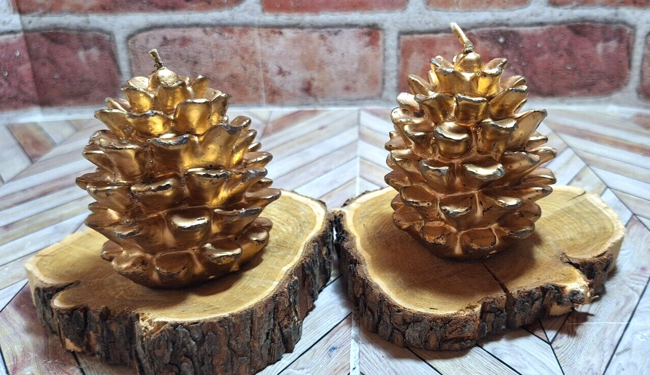 VTG. Two Pine Cone Shaped Candles Unscented ( 3in Tall x 2 1/2in Dia ) Unique