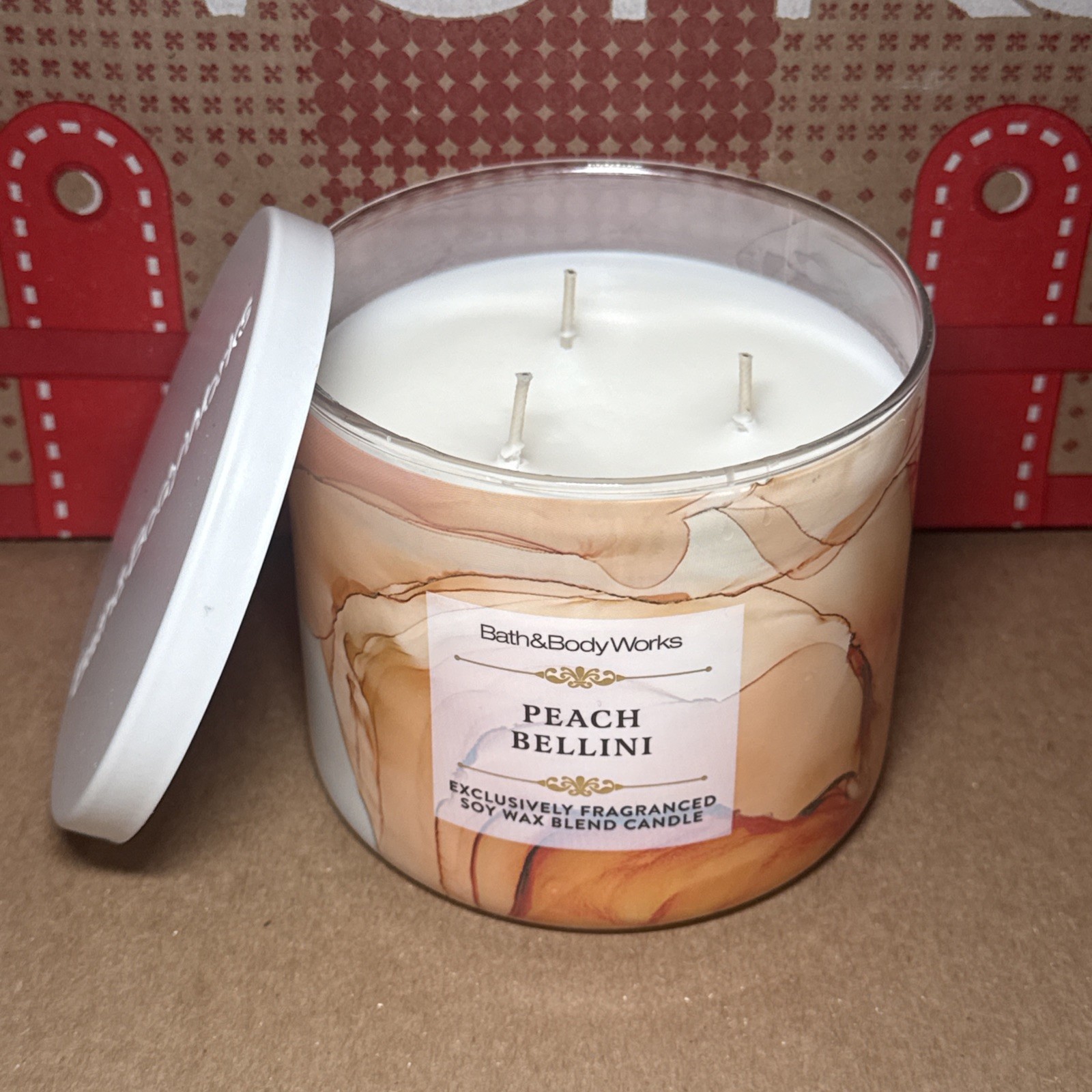 BATH & BODY WORKS PEACH BELLINI 3 Wick Scented Candle 14.5 oz BURNS 25-45 HRS