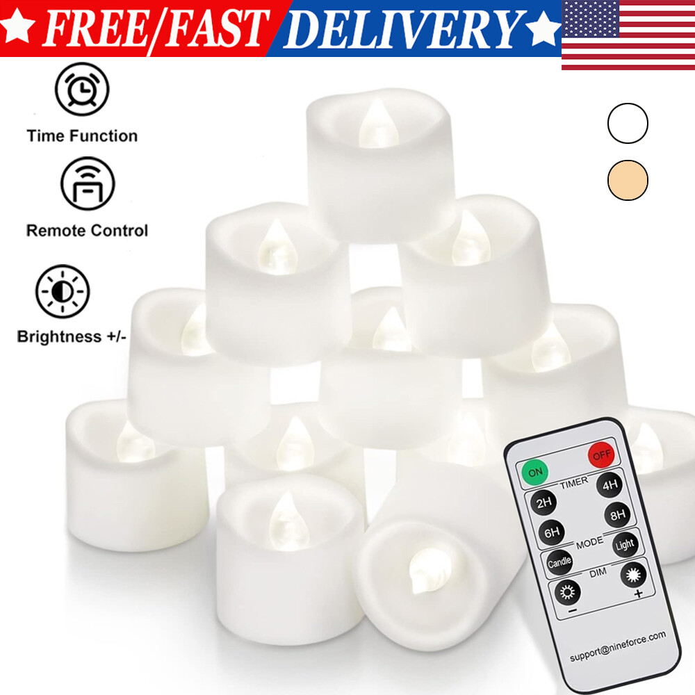 12Pcs Flickering Realistic Tea Lights Battery Operated w/Remote for Home Decor