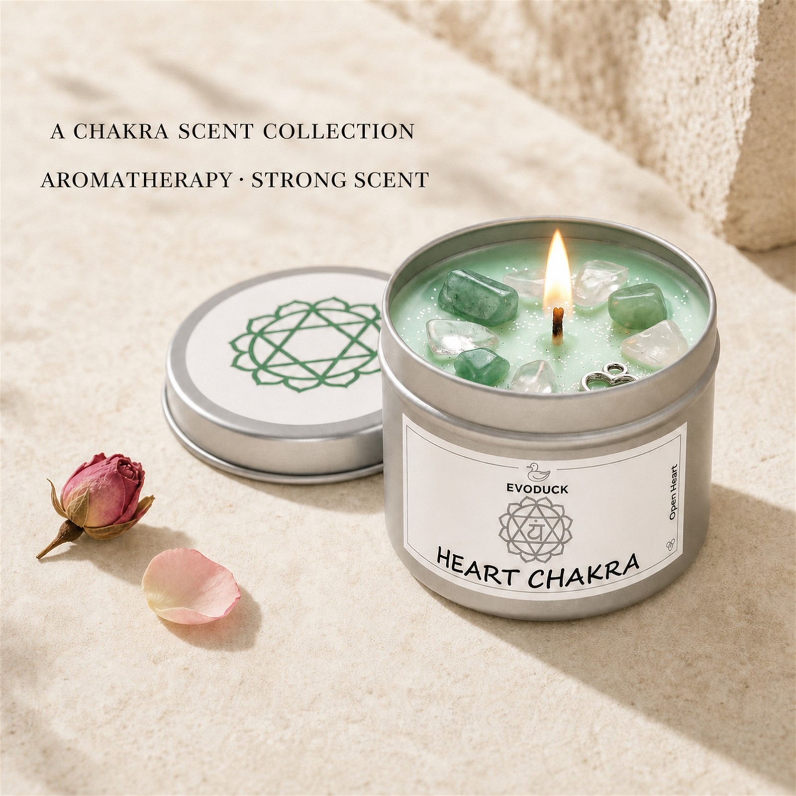 4-Piece EVODUCK Upper Chakra Healing Candle Set, Crystals, Meditation
