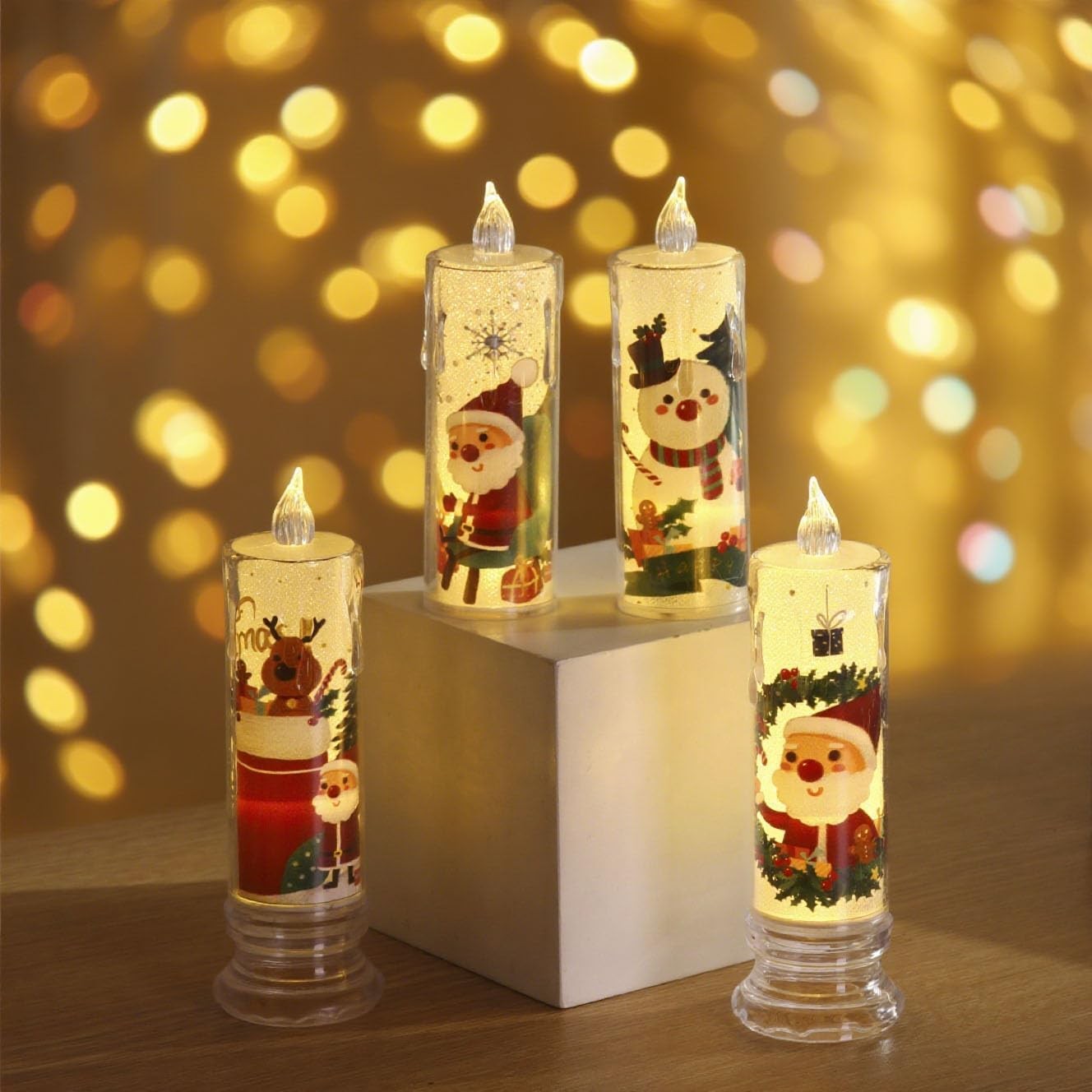 4-Pcs Christmas Flameless Candle Set, 5.12 Inches Tall, Christmas LED Candles wi