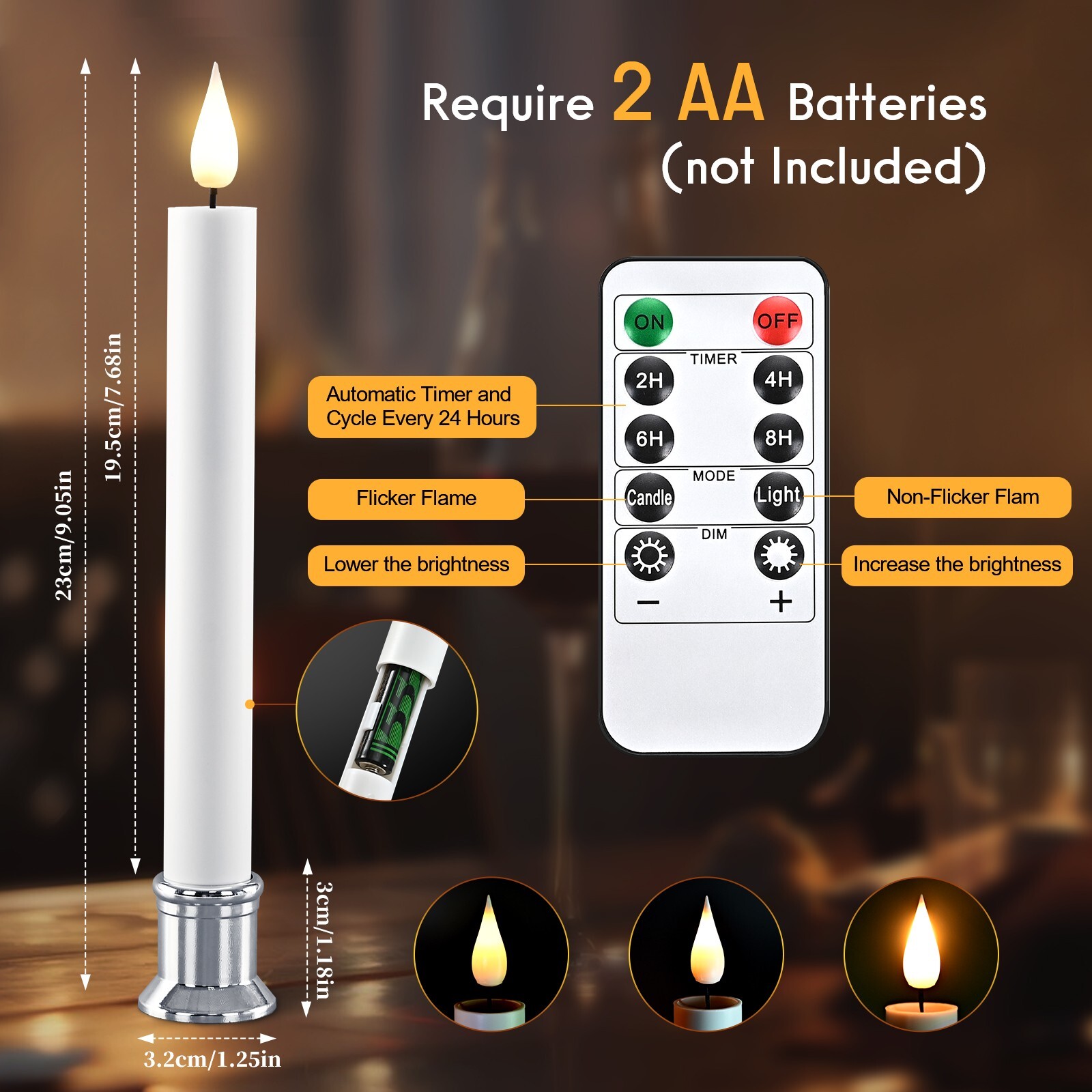 6 Packs 9.64″ Window Candles with Remote Timer Battery Operated Flameless LED Ta