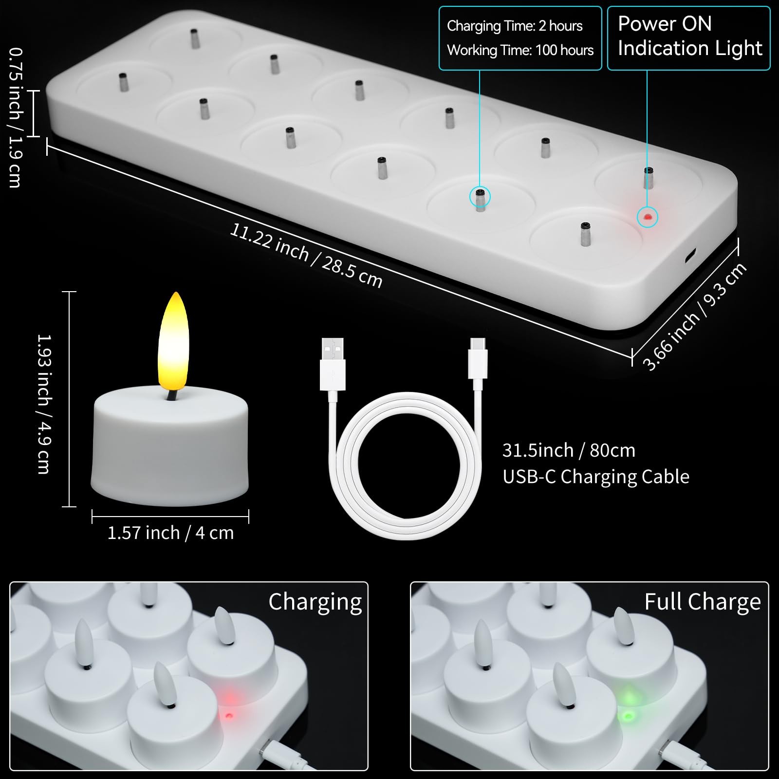 12PCS Rechargeable Tea Lights Candles with Remote & Timer-2/4/6/8H