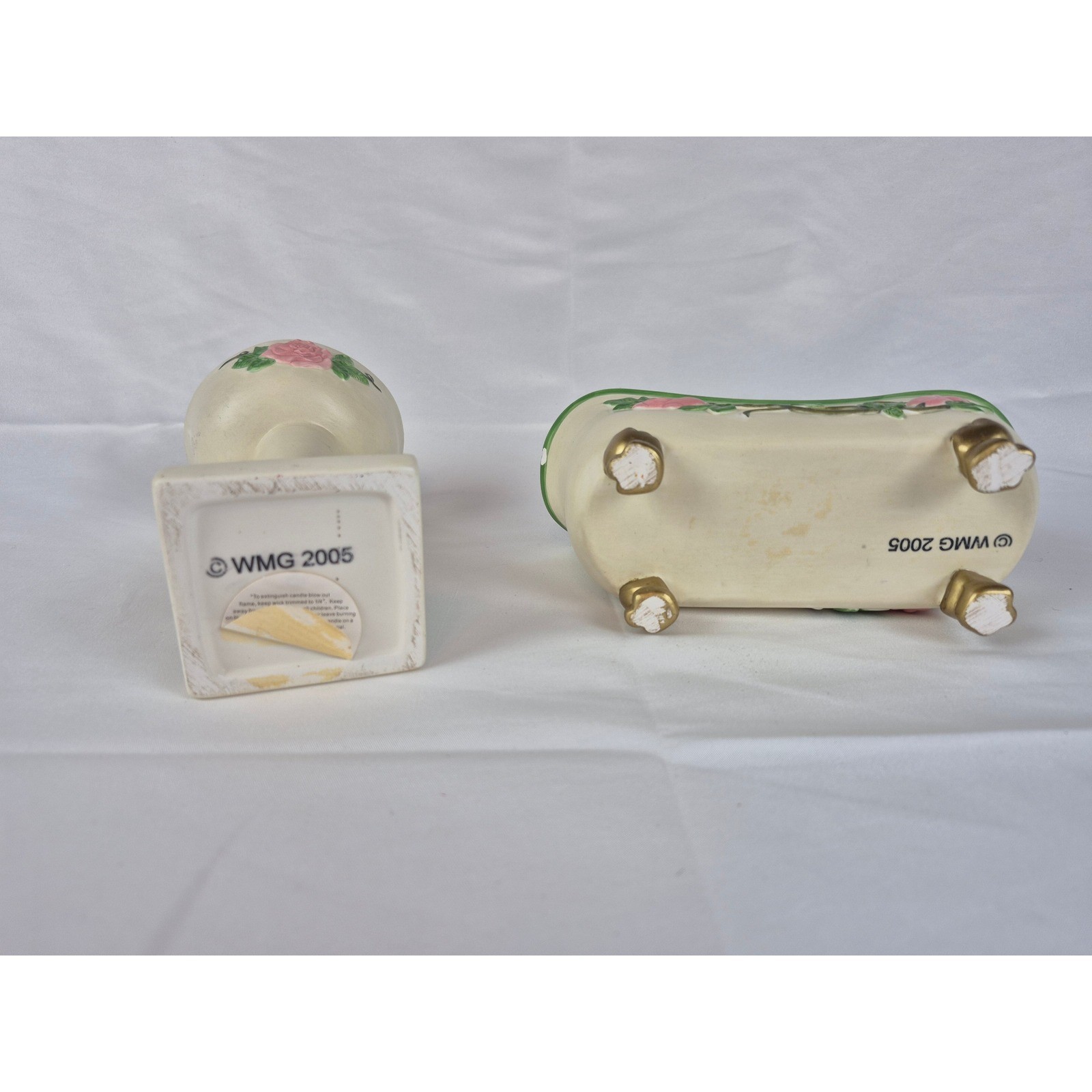 WMG 2005 Rose Bathroom Candle Set Sink Bathtub Ceramic Vanity Decor Floral