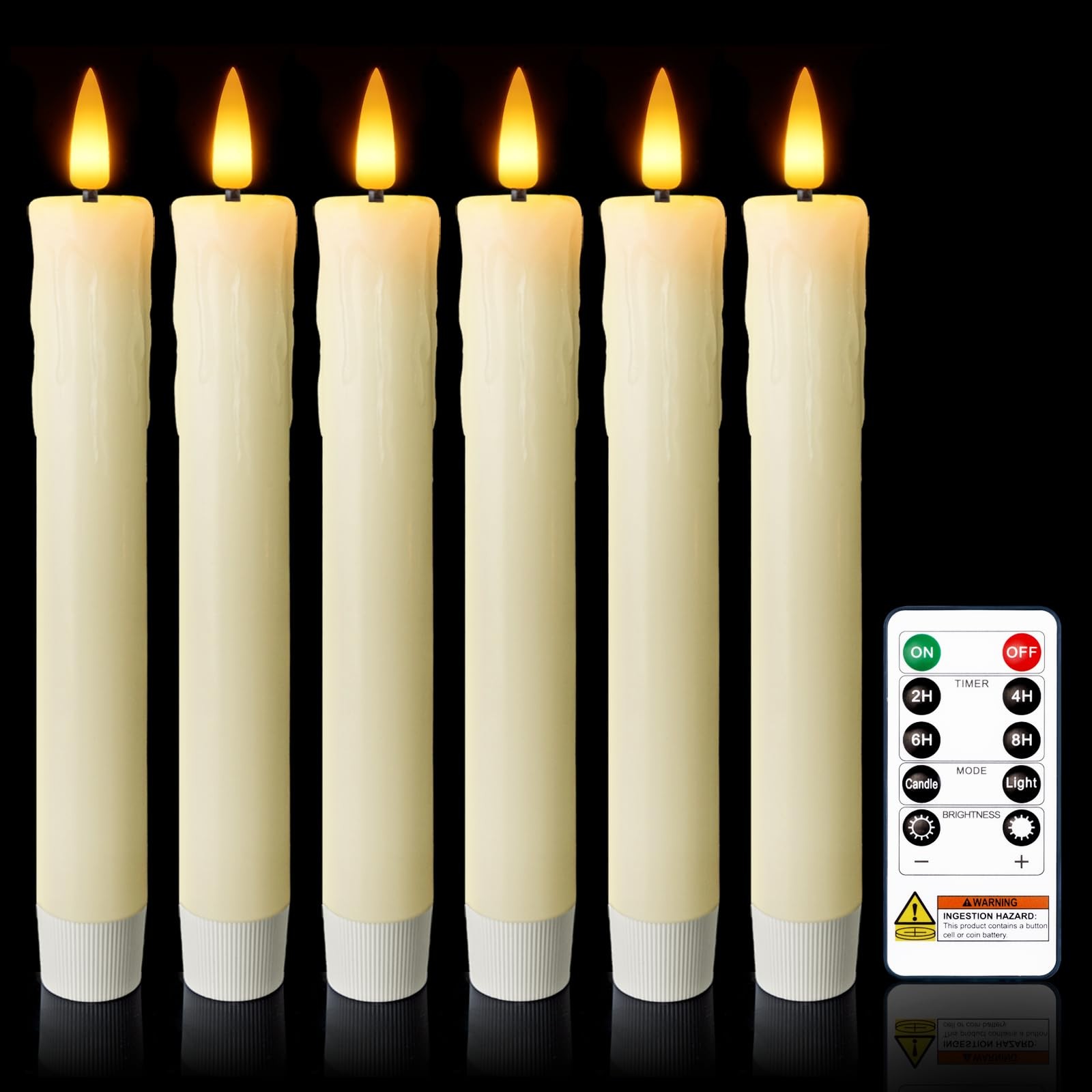 7 Inches Dripless Flameless Taper Candles with Remote Timer Dimmer, Real Wax …