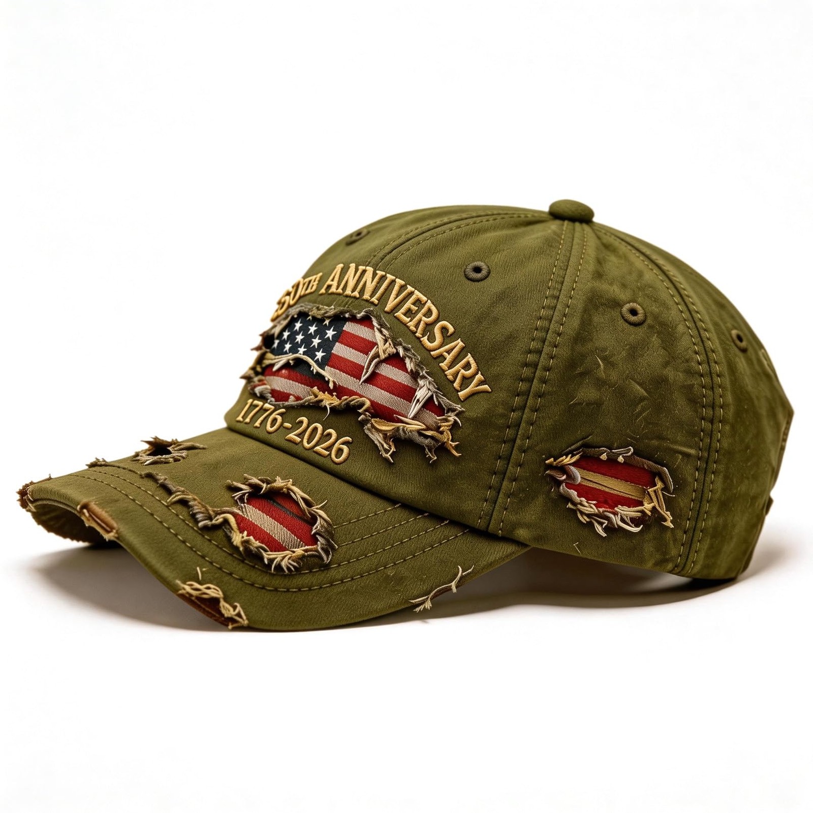 250 Anniversary USA Hat 1776-2026 Flag Vintage Washed Hat Distressed Denim Em…