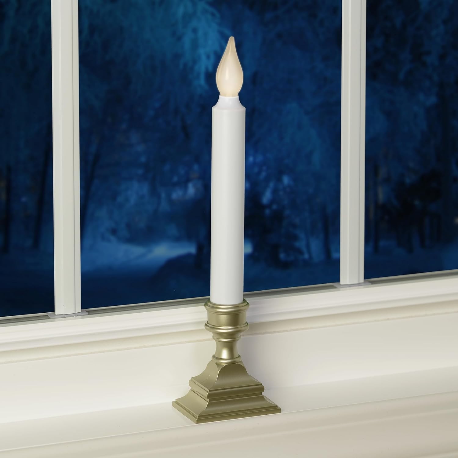 Bright LED Window Candles with Timer – Cordless & Stylish Pewter Finish – 4 Pack
