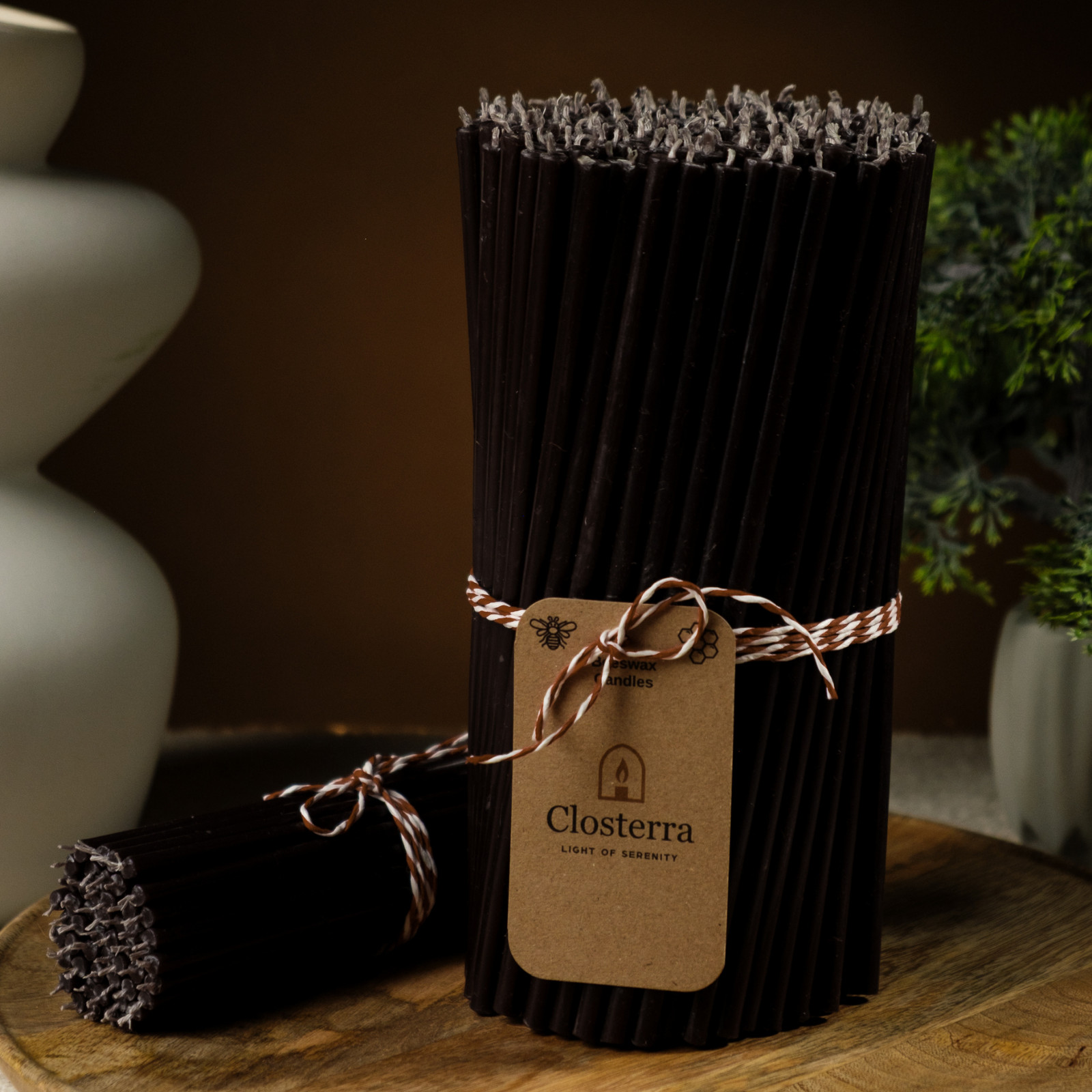 Very Thin Black Beeswax Taper Candles 7.3″ Slim Taper 0.24″ Orthodox Prayers