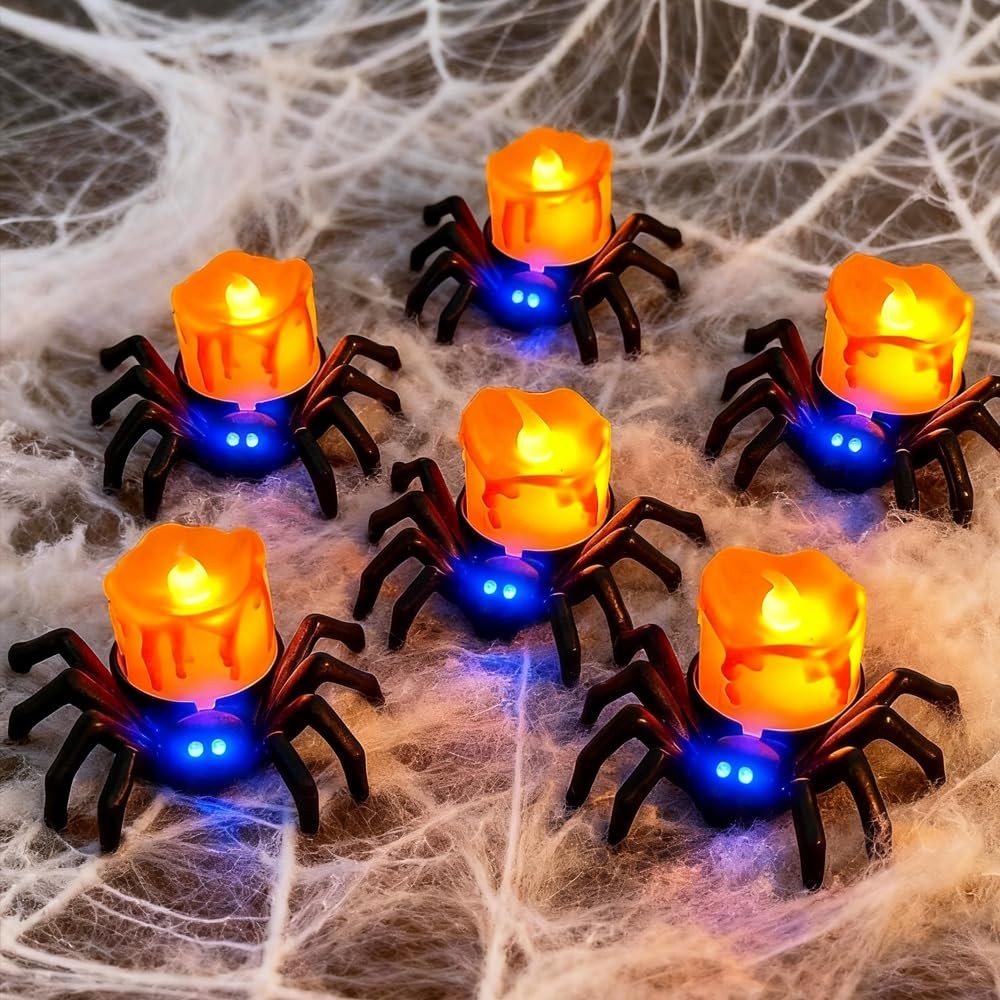 6 Pack Halloween Flameless LED Candle Lights, 3D Spider LED Tealight Candles …