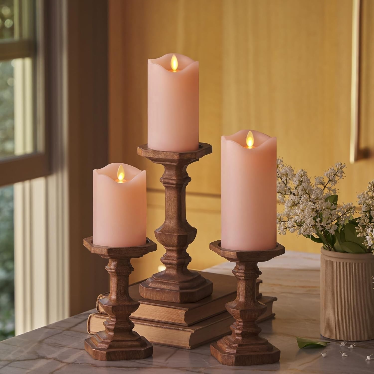 Matchless Candle Co. by Luminara Set of 3 (3″ x 4.5″,5.5″,6.5″) Pastel Pink