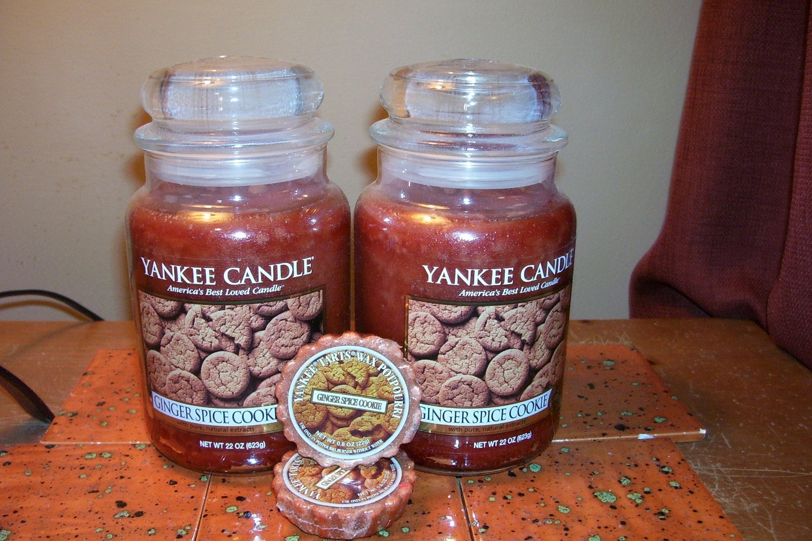 yankee candle 2-22oz JARS GINGER SPICE COOKIE + 2 TARTS