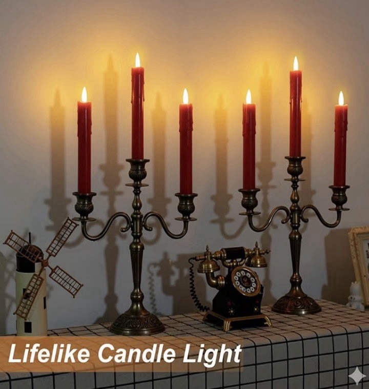 6-Pack Red Flameless LED Taper Candles w/ Remote Timer, AAA Battery, 6.7 in