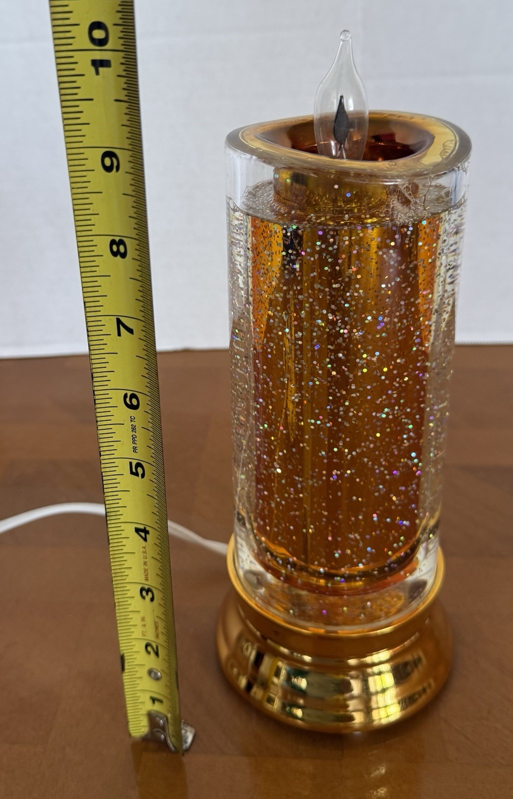 Flameless Lava Light Candle 10in Gold/Clear Glitter Swirl Corded Indoor C-1107