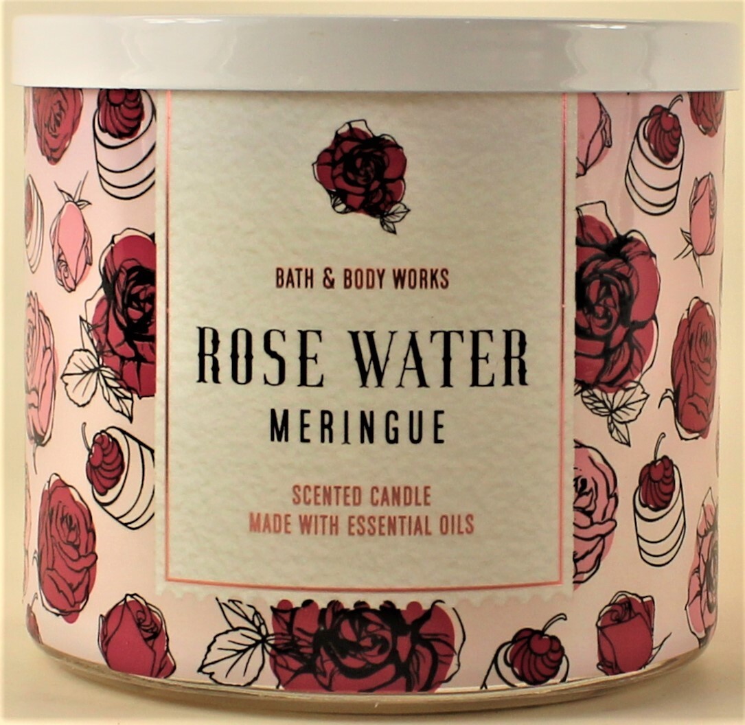 Bath & Body Works White Barn ROSE WATER MERINGUE 3 Wick 14.5 Oz Scented Candle