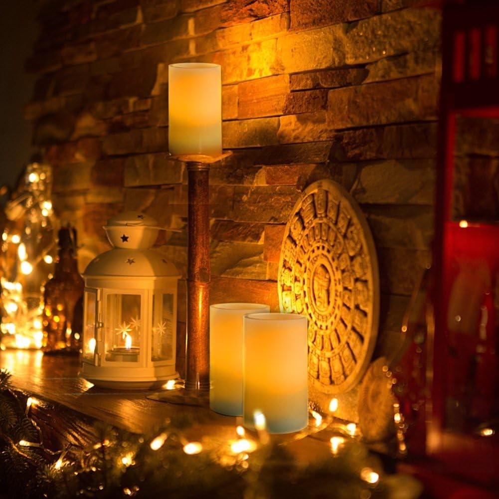 Amber Yellow Flickering Flameless Candles – Dimmable & Timer-Enabled Set of 2