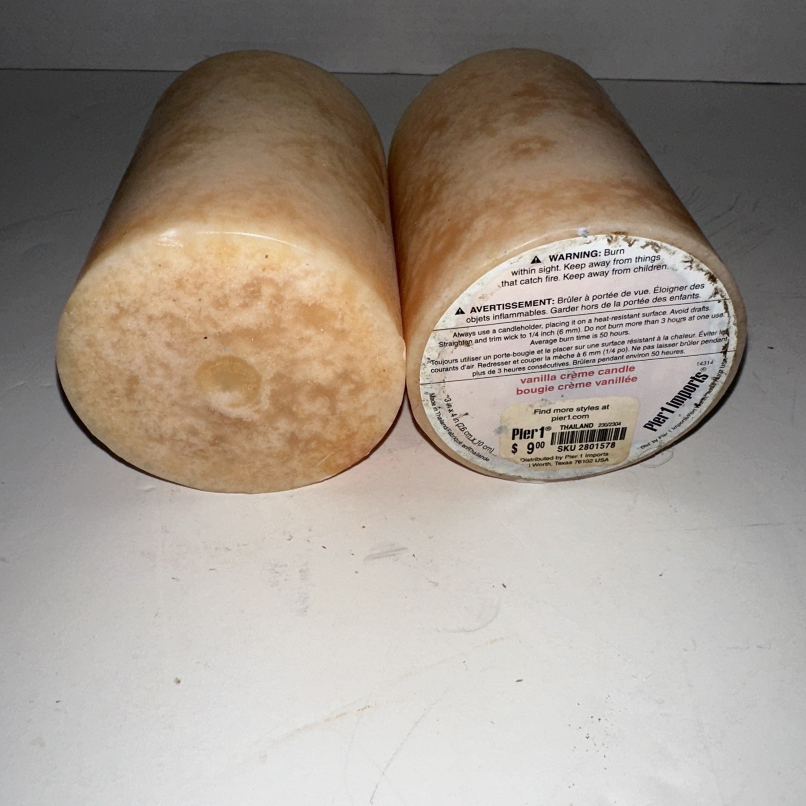 Lot of 2 Pier 1 Imports Vanilla Scented Pillar Candle 3″ x 4”Discontinued Rare