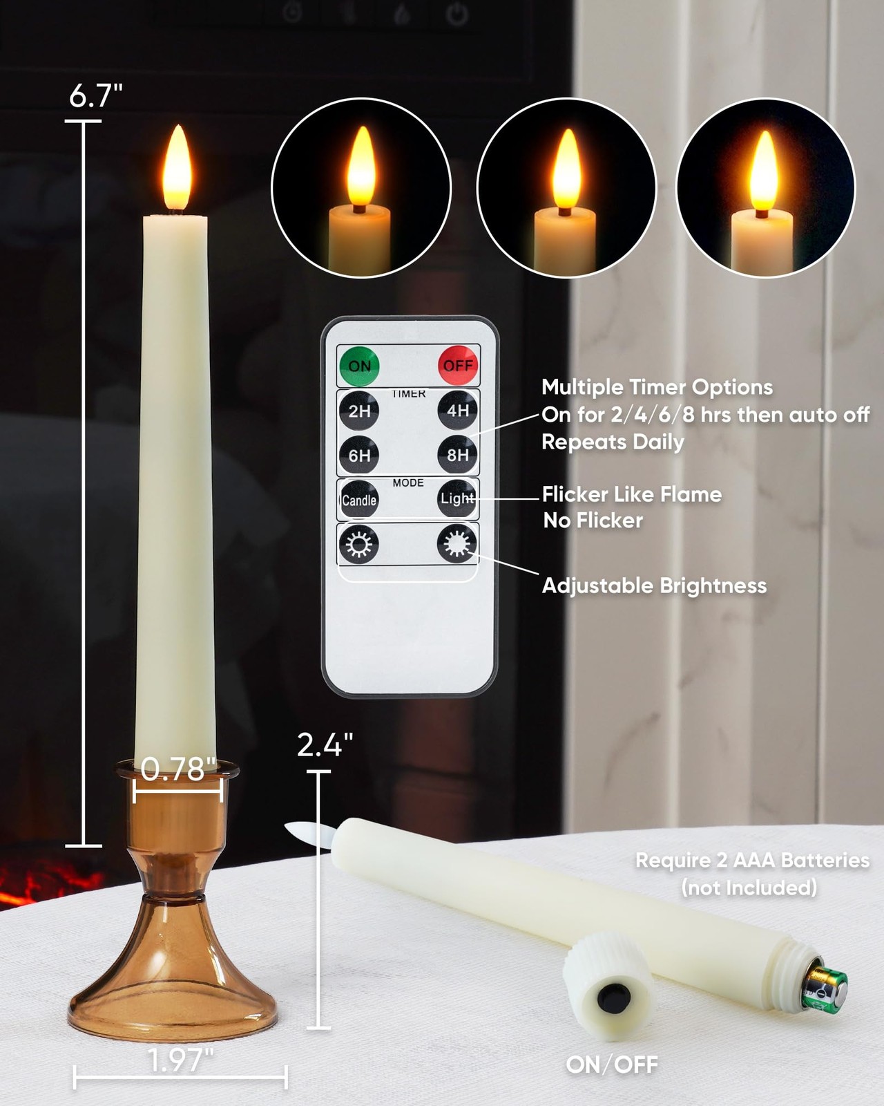 9 Pcs Flameless Taper Candles, Battery Operated Candlesticks Require 2 AAA Ba…