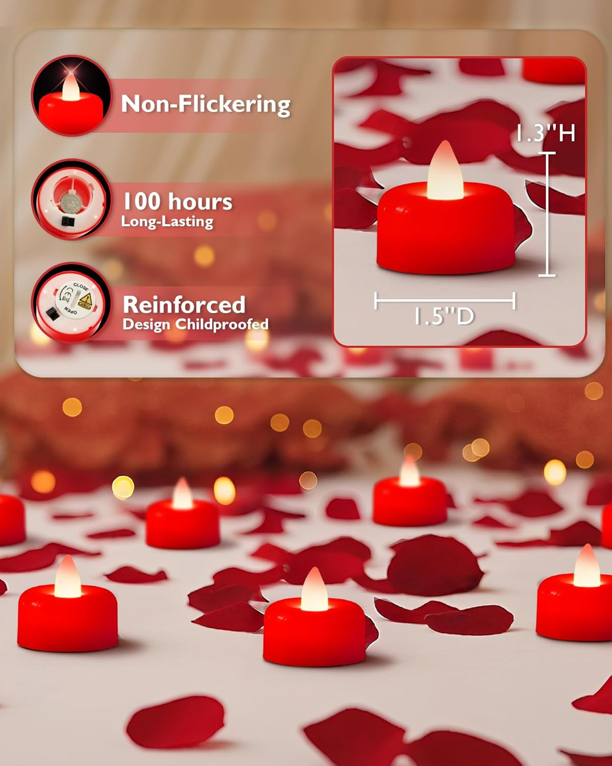 12 Pack Red Flameless LED Tea Lights Candles Battery Operated, Electric Fake Tea