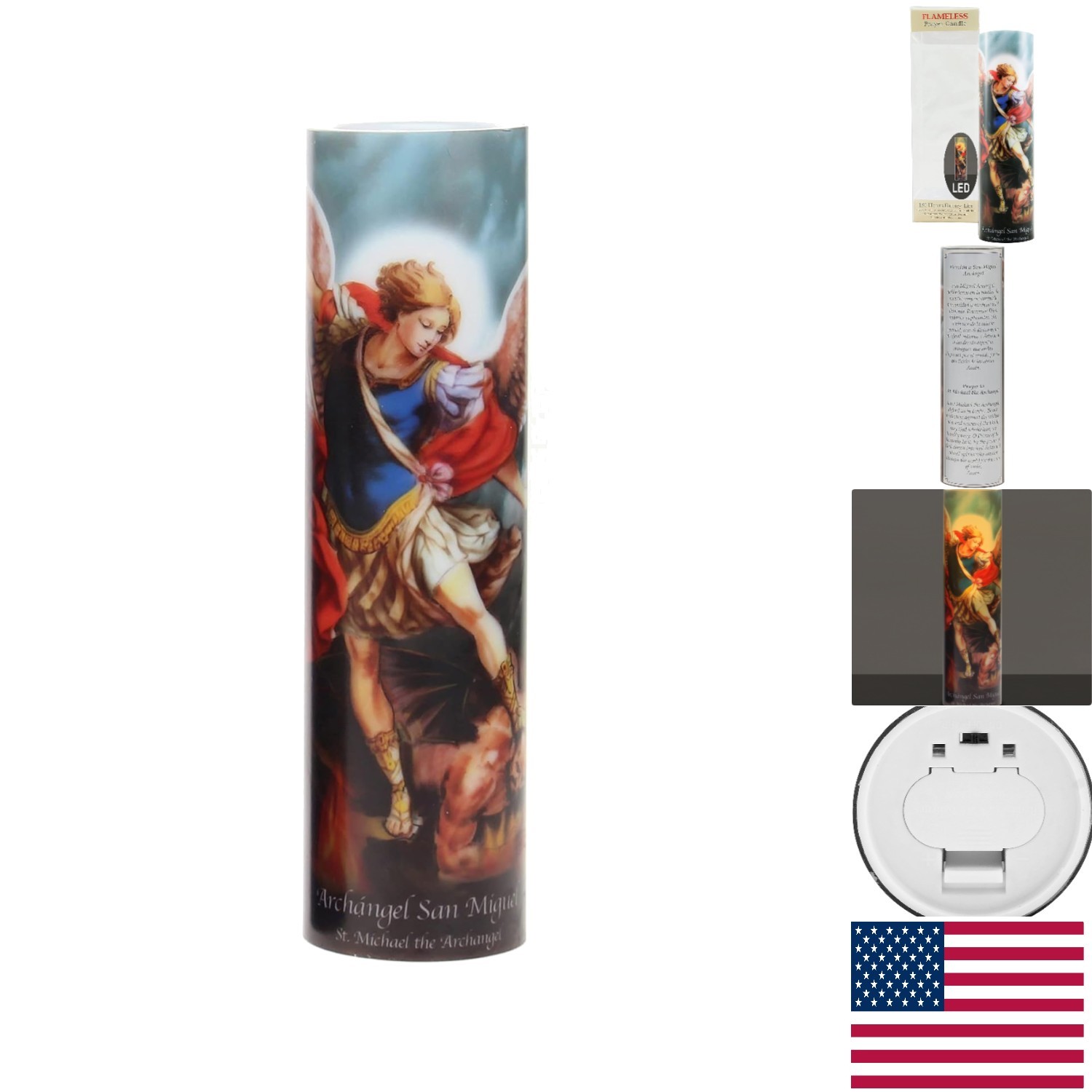 Safe Cordless St. Michael Devotional Candle with 7-Day Timer – Perfect for Home