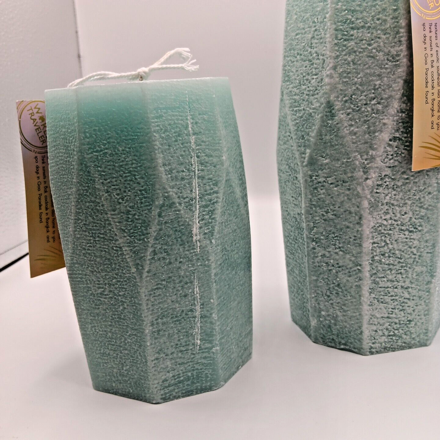 200 hour Geometric candle/ Pastal Green 2 pices set (4 in x 8 in) /(4 in x 6 in)