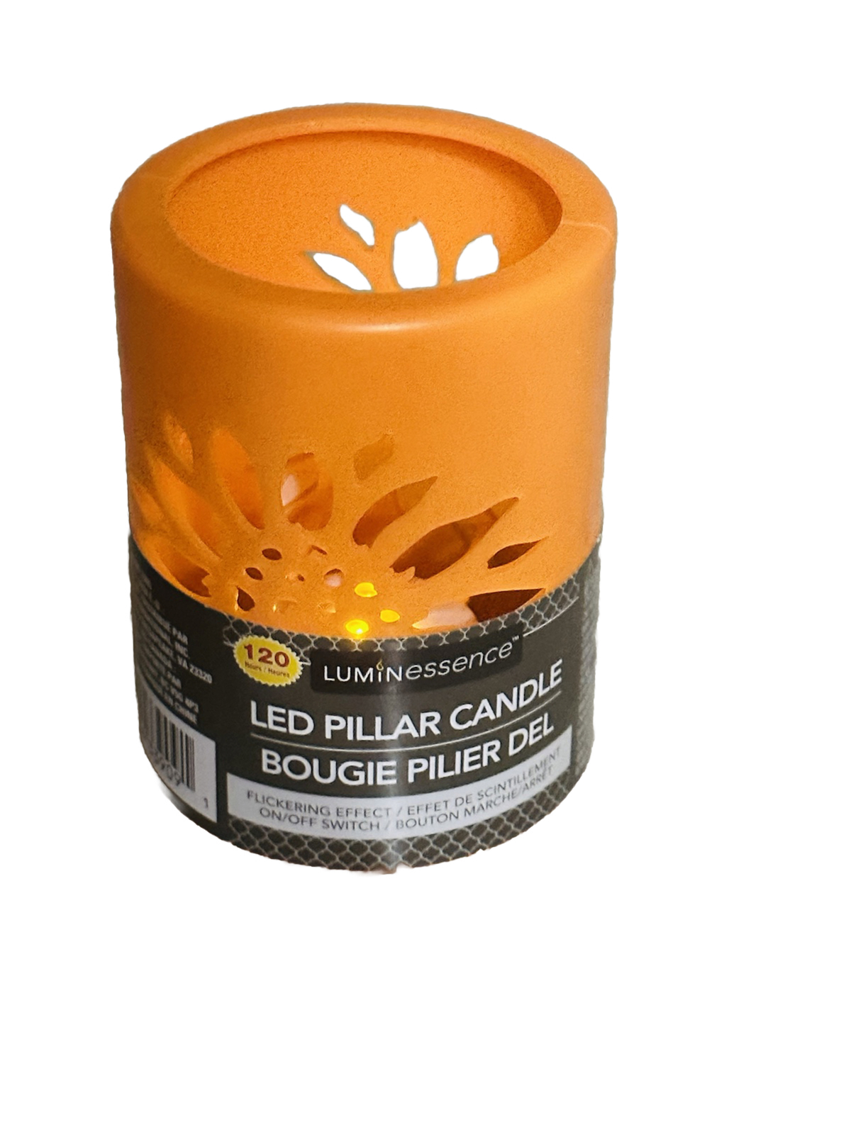 Luminescence 120 Hours Orange LED Pillar Candle 5” Flicker Effect- On/Off Switch