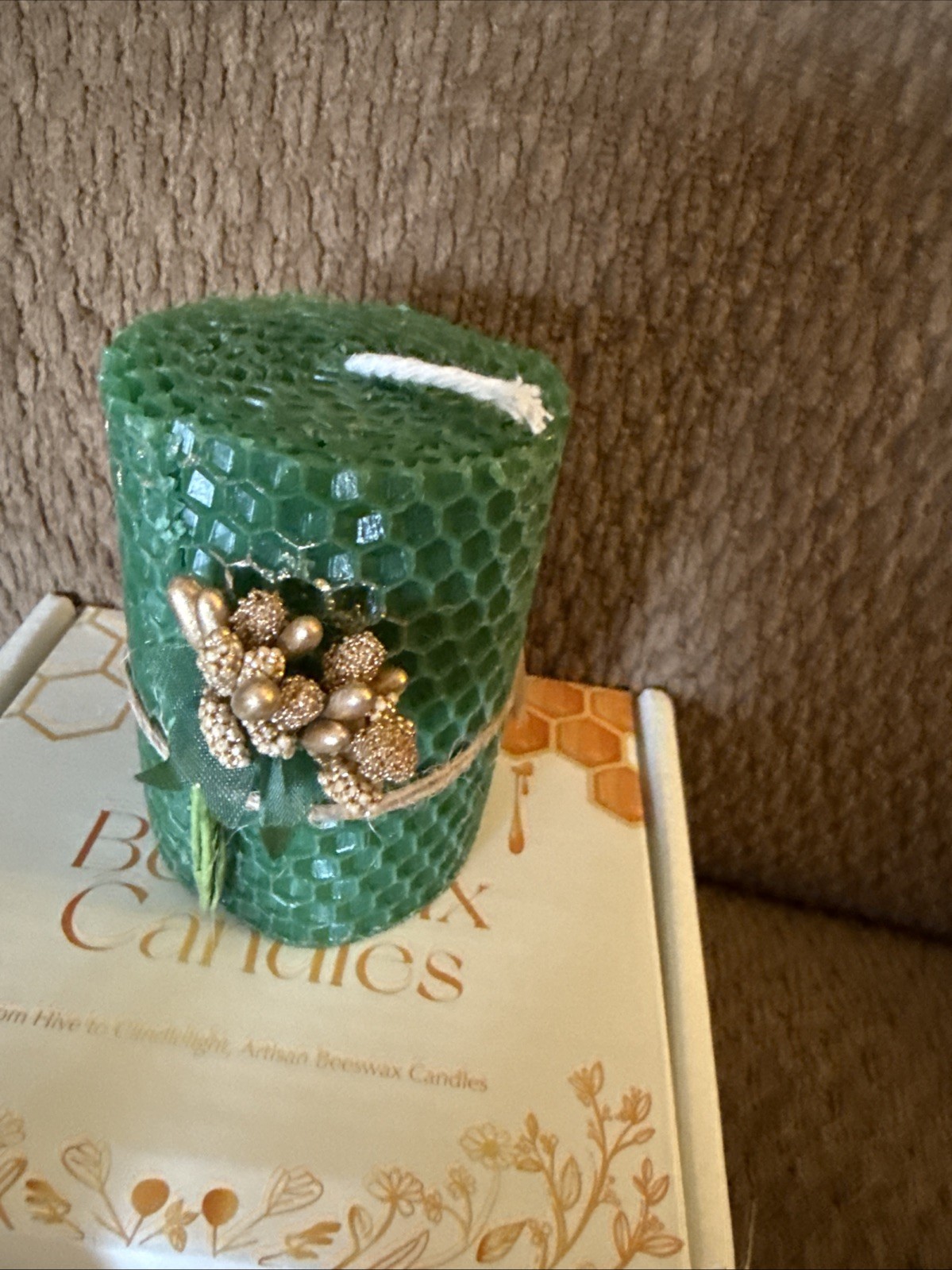 Set Of “2” Green Beeswax Candles In A Gift Box