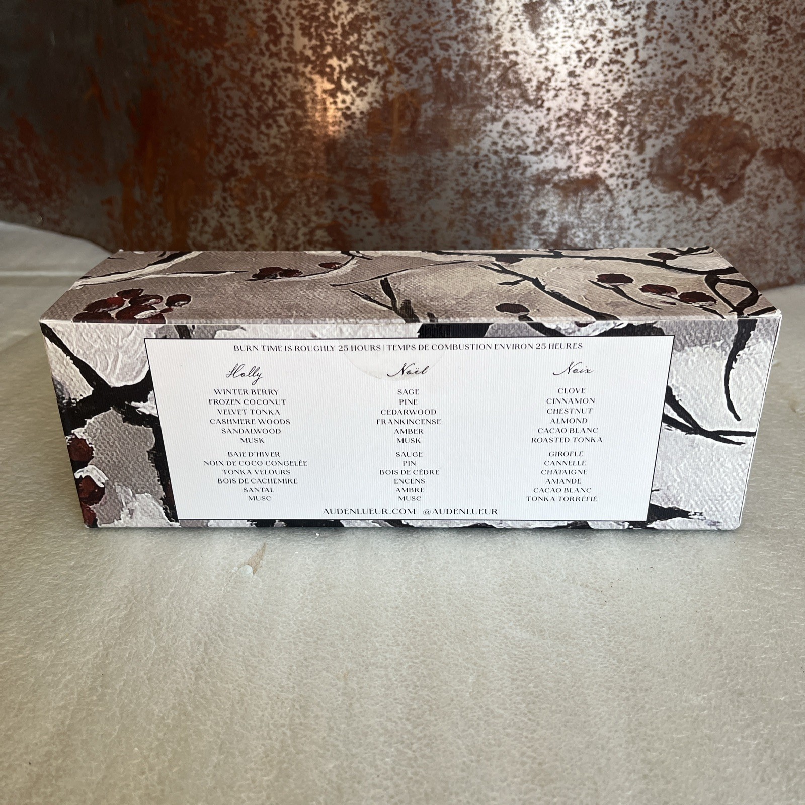 AUDEN LUEUR HOLIDAY CANDLE TRIO (3) Coconut & Soy Blend Mini Scented Candles