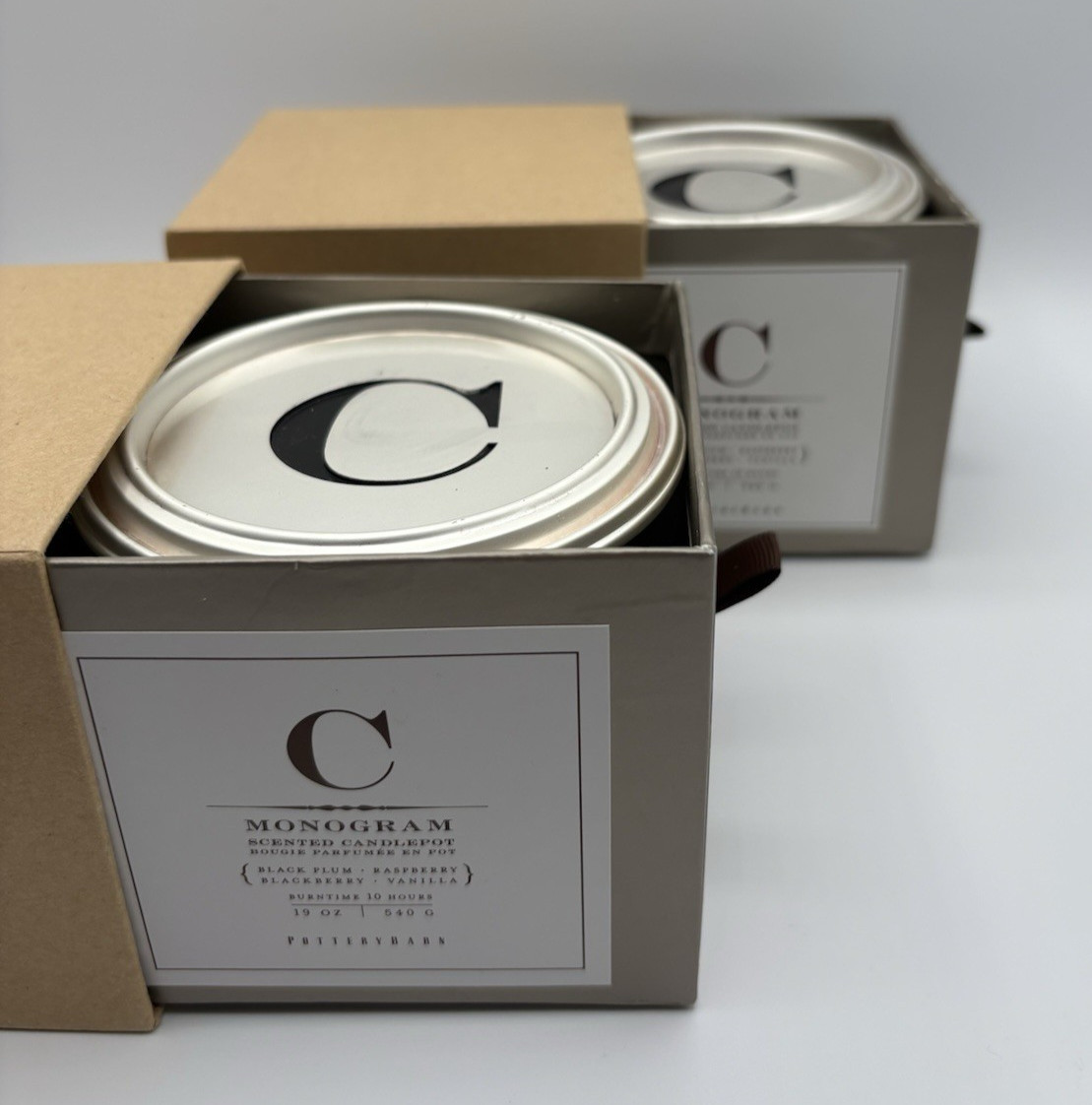 Pottery Barn Monogram Letter C Scented Candle 19 oz (2 pack) NEW