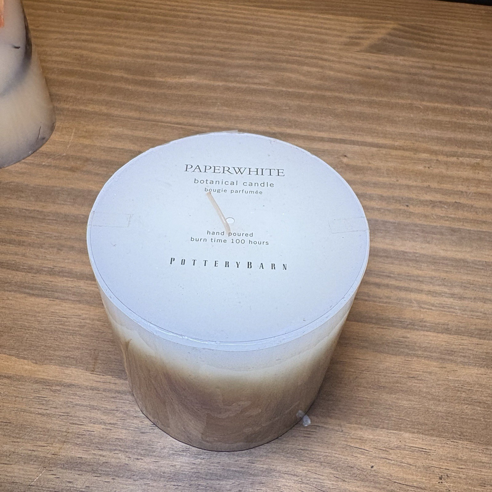 Pottery Barn Paperwhite botanical Candle 4″x4″ Wax Pillar Never Lit