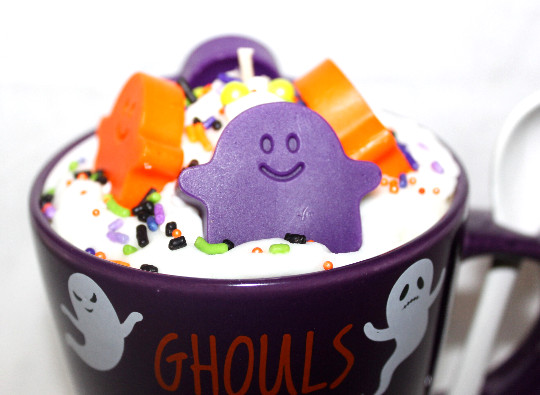 BIRTHDAY CAKE Scented Halloween Ghost “Ghouls Night Out” Mug with Spoon Candle