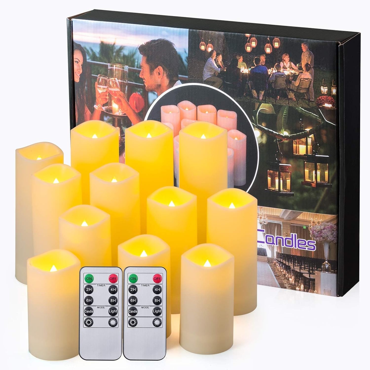 Waterproof Flickering Flameless Candles, Set of 12 Battery Operated Candles D…