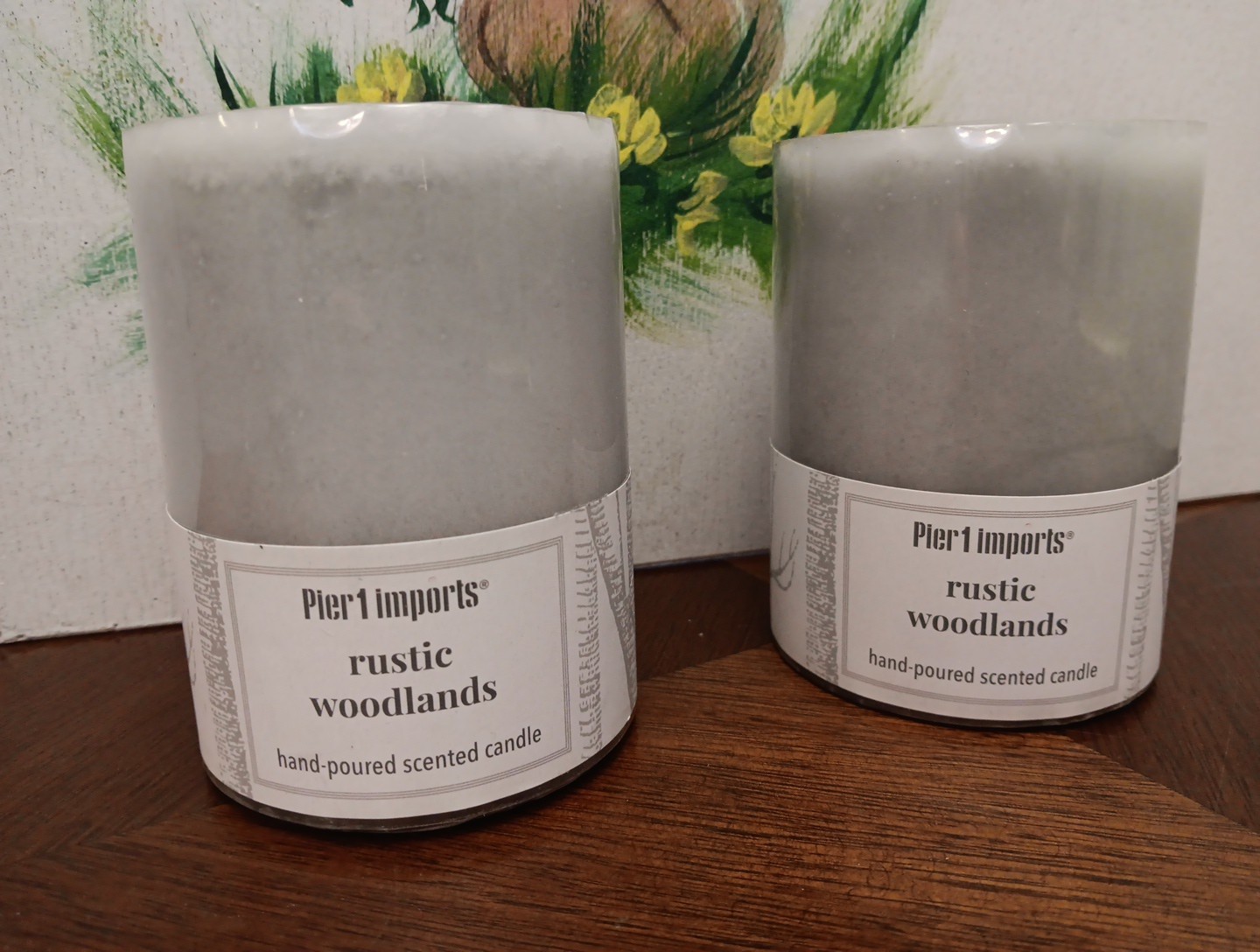 Pier 1 Imports Rustic Woodlands Vintage 3” X 4” Candle Set Of 2 ~NOS~ Sealed